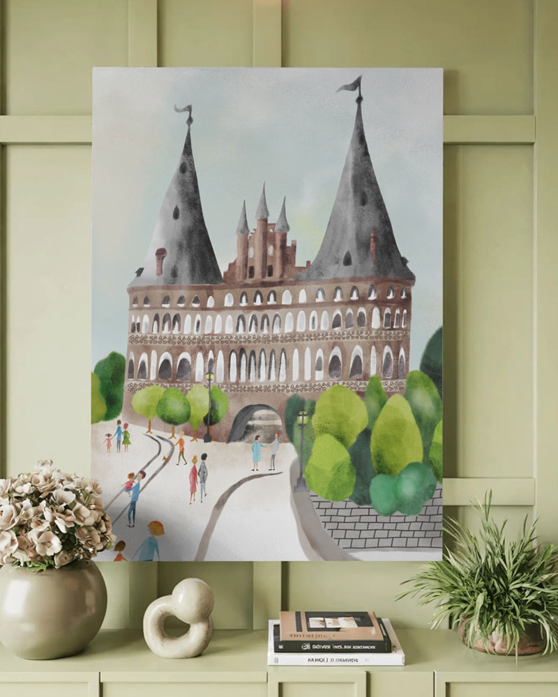 retro-holstentor-lübeck-vintage retro illustration holstentor lübeck vintage